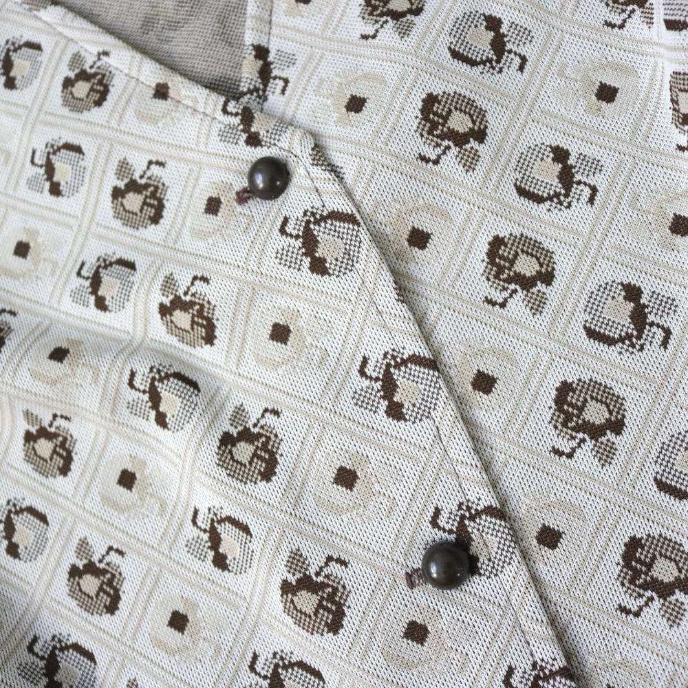 Brown Apple Patterned Sleeveless Button Down Tuni… - image 6